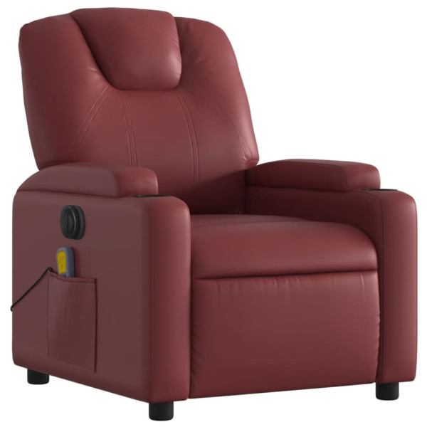Poltrona massagens reclin. elétrica couro artif. vermelho-tinto M 4