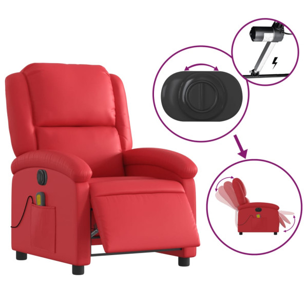 Sillón de masaje reclinable eléctrico de cuero artificial rojo M 5