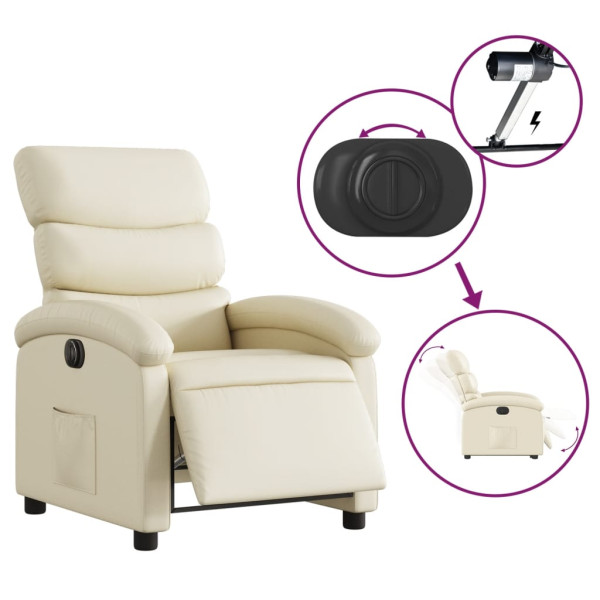 Sillón reclinable eléctrico de cuero sintético crema M 5