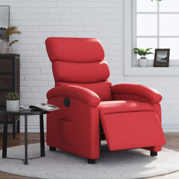 Sillón reclinable eléctrico de cuero sintético rojo D