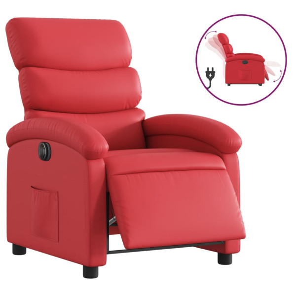 Sillón reclinable eléctrico de cuero sintético rojo M 2