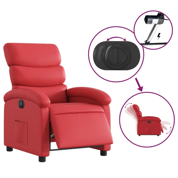 Sillón reclinable eléctrico de cuero sintético rojo M 5