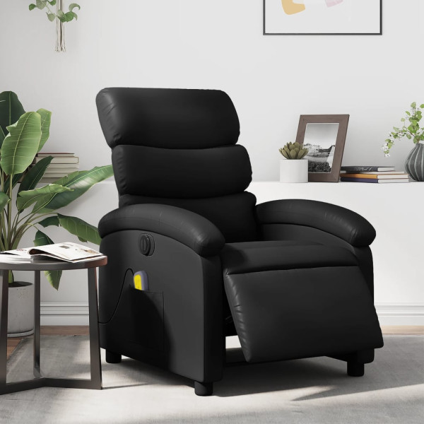 Sillón de masaje reclinable eléctrico cuero sintético negro D