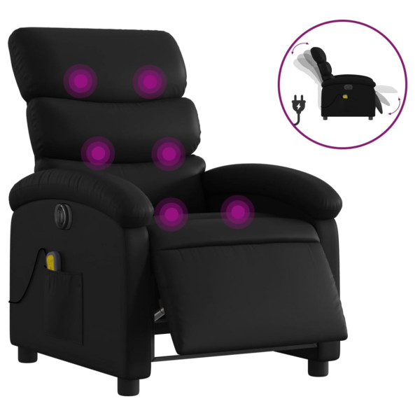 Sillón de masaje reclinable eléctrico cuero sintético negro M 2