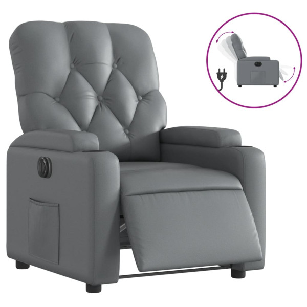 Sillón reclinable eléctrico de cuero sintético gris M 2