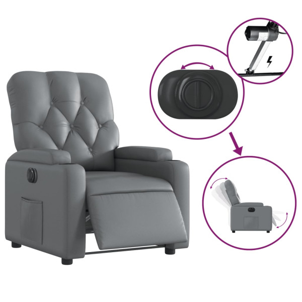Sillón reclinable eléctrico de cuero sintético gris M 5