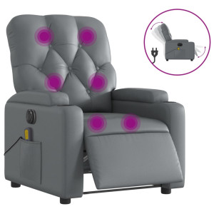 Sillón de masaje reclinable eléctrico cuero sintético gris H