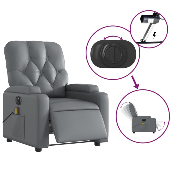 Sillón de masaje reclinable eléctrico cuero sintético gris M 5