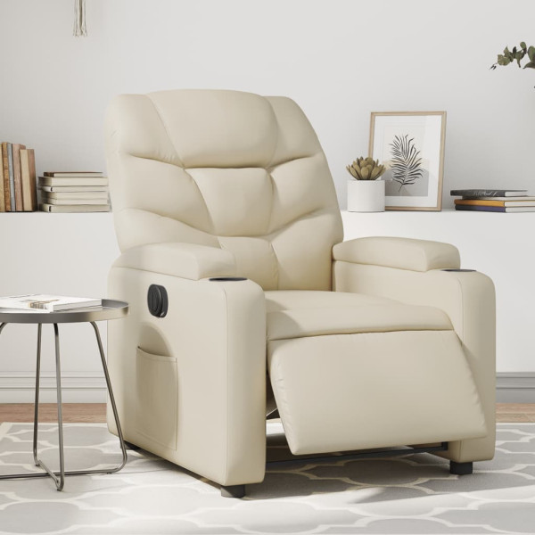 Sillón reclinable eléctrico de cuero sintético crema D