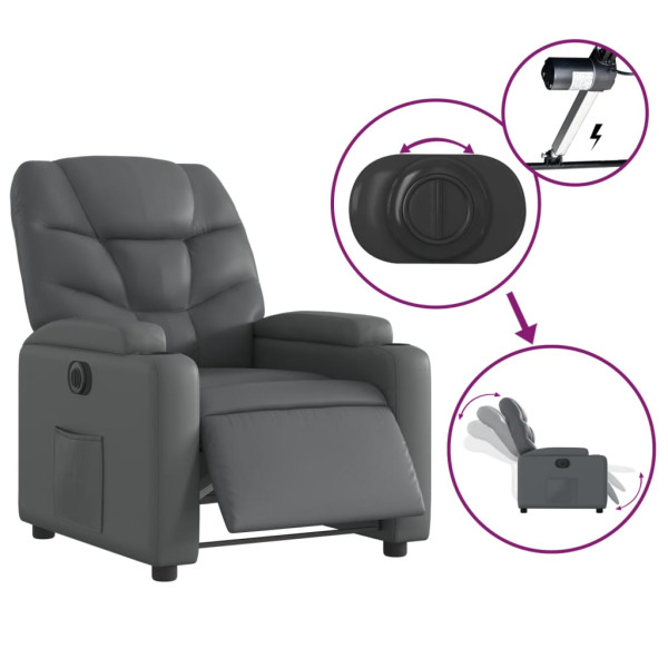 Sillón reclinable eléctrico de cuero sintético gris M 5