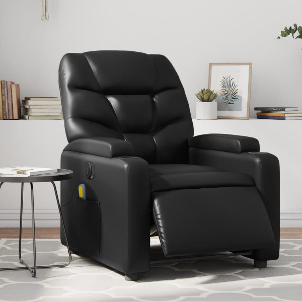 Sillón de masaje reclinable eléctrico cuero sintético negro D