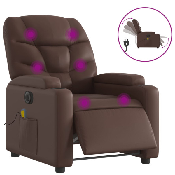 Sillón de masaje reclinable eléctrico cuero sintético marrón M 2