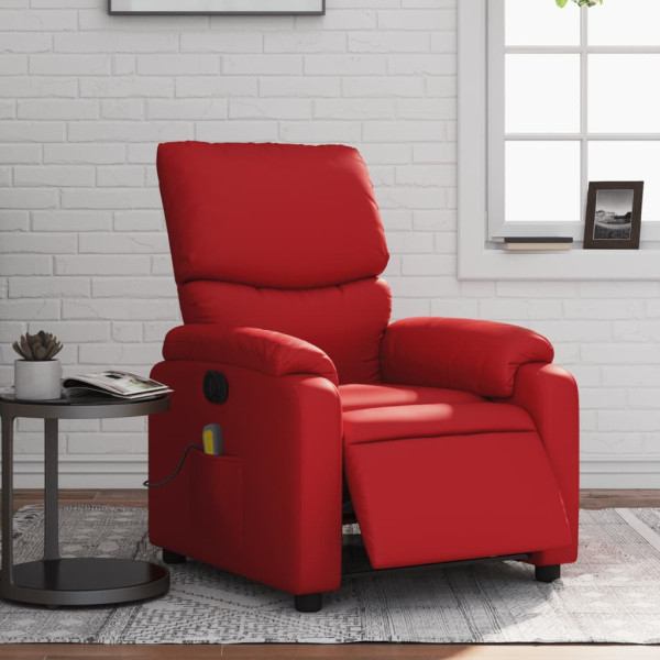 Sillón de masaje reclinable eléctrico de cuero artificial rojo D