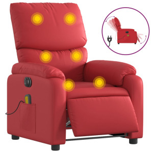 Sillón de masaje reclinable eléctrico de cuero artificial rojo H