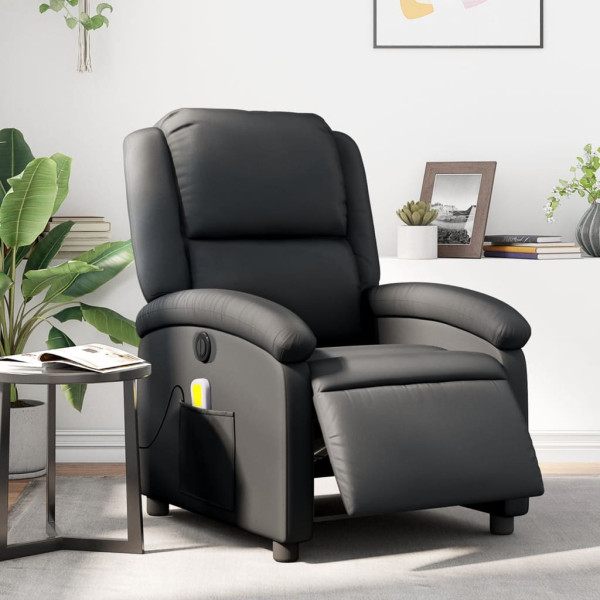 Sillón reclinable de masaje eléctrico cuero auténtico negro D