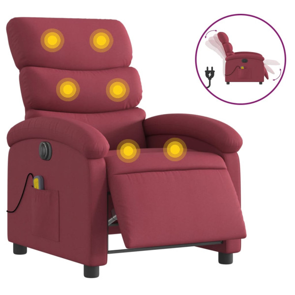 Sillón de masaje reclinable eléctrico tela rojo tinto M 2