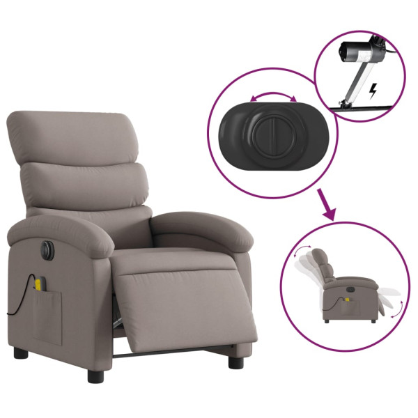 Sillón reclinable de masaje eléctrico tela gris taupe M 5