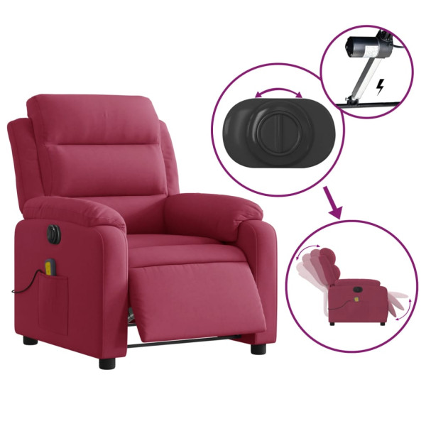 Sillón reclinable de masaje eléctrico terciopelo rojo tinto M 5
