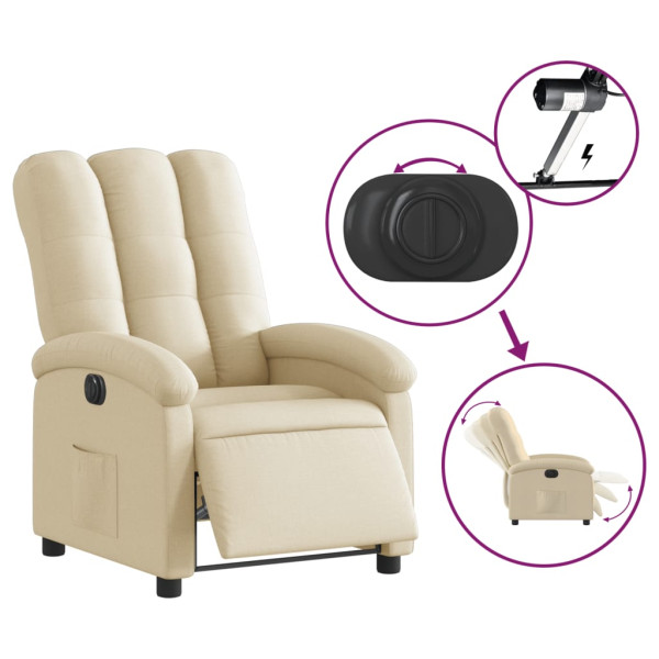 Sillón reclinable eléctrico de tela crema M 5