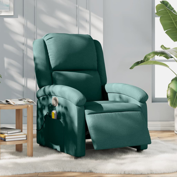 Sillón reclinable de masaje eléctrico tela verde oscuro D