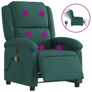 Sillón reclinable de masaje eléctrico tela verde oscuro H