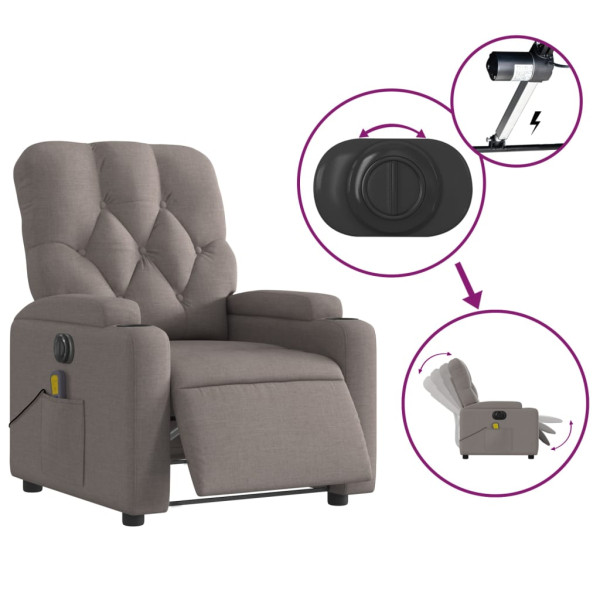Sillón reclinable de masaje eléctrico tela gris taupe M 5