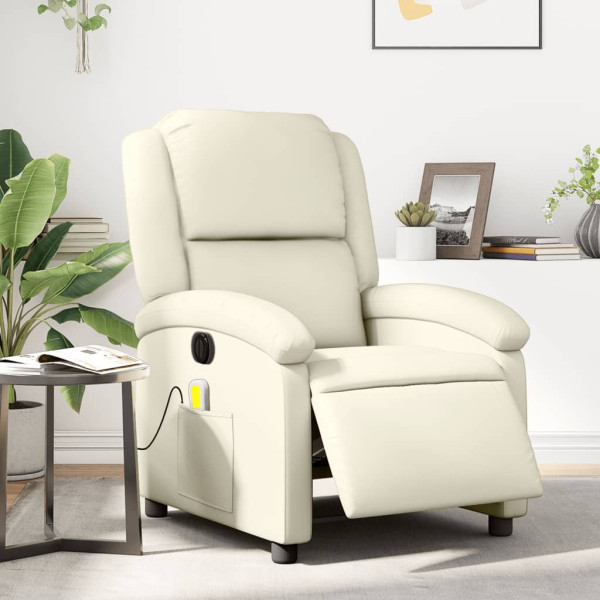 Sillón de masaje reclinable eléctrico cuero sintético crema D