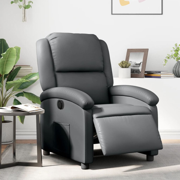 Sillón reclinable eléctrico de cuero sintético gris D