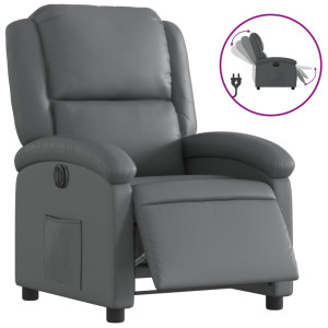 Sillón reclinable eléctrico de cuero sintético gris H