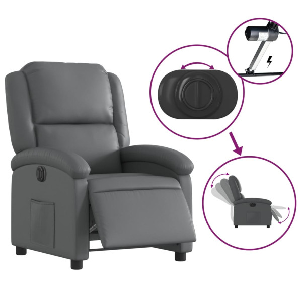 Sillón reclinable eléctrico de cuero sintético gris M 5