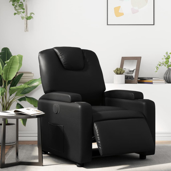 Sillón reclinable eléctrico de cuero sintético negro D
