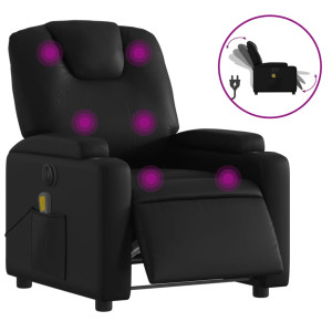 Sillón de masaje reclinable eléctrico cuero sintético negro H