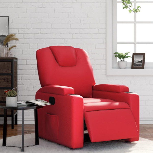 Sillón reclinable eléctrico de cuero sintético rojo D