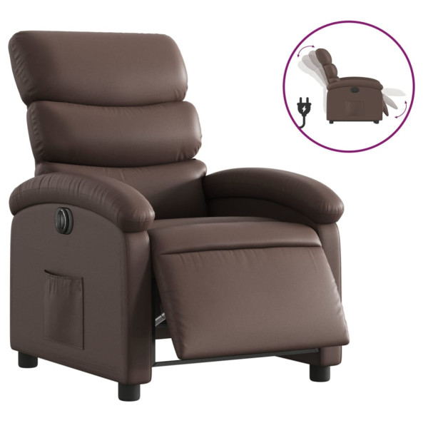 Sillón reclinable eléctrico de cuero sintético marrón M 2