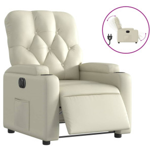 Sillón reclinable eléctrico de cuero sintético crema H