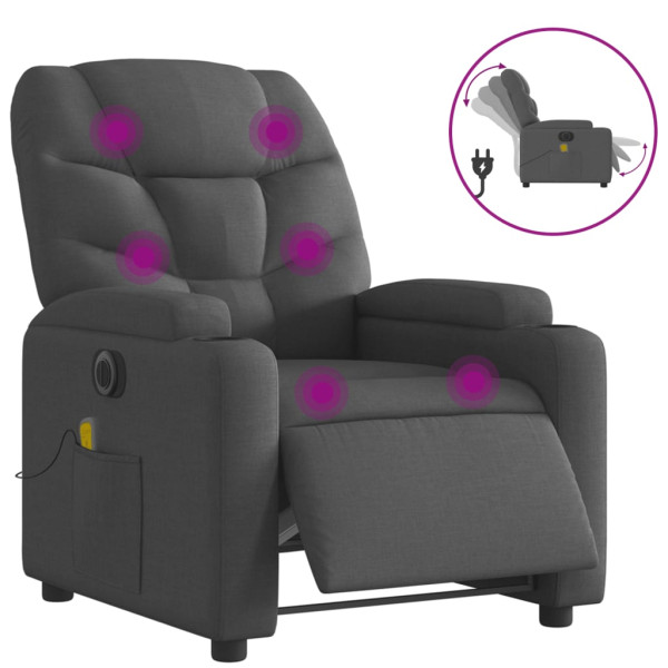 Sillón reclinable de masaje eléctrico tela gris oscuro M 2