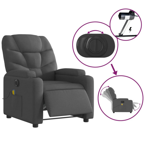 Sillón reclinable de masaje eléctrico tela gris oscuro M 5