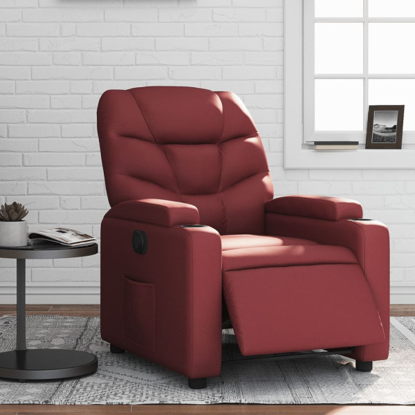 Sillón reclinable eléctrico de cuero sintético rojo tinto D