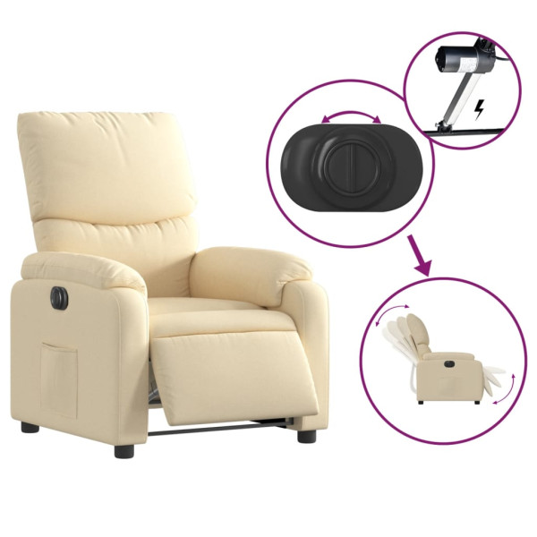 Sillón reclinable eléctrico de tela crema M 5