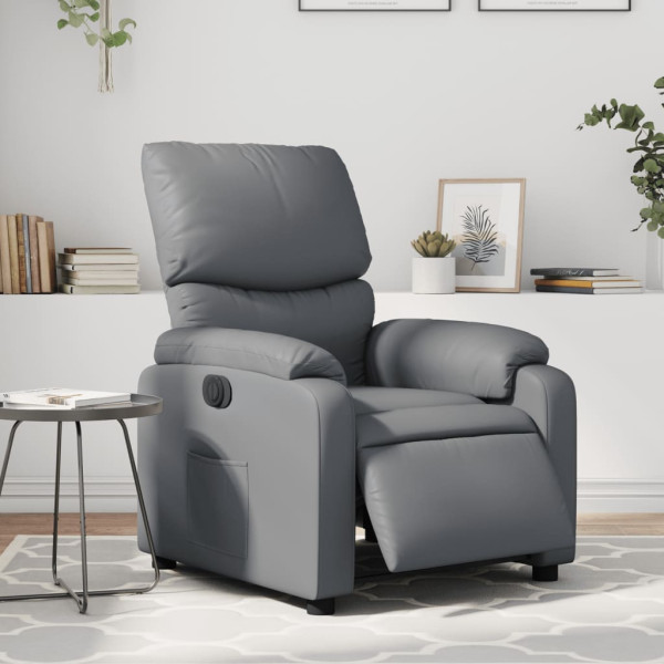Sillón reclinable eléctrico de cuero sintético gris D