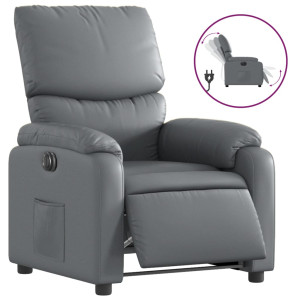 Sillón reclinable eléctrico de cuero sintético gris H