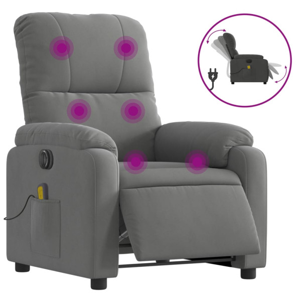 Sillón reclinable masaje eléctrico tela microfibra gris oscuro M 2