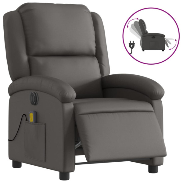 Sillón reclinable eléctrico de cuero auténtico gris M 2
