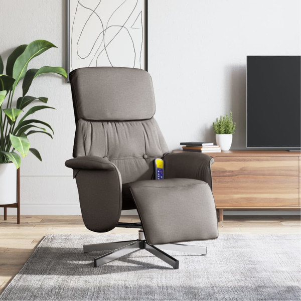 Sillón reclinable de masaje con reposapiés tela gris taupe D