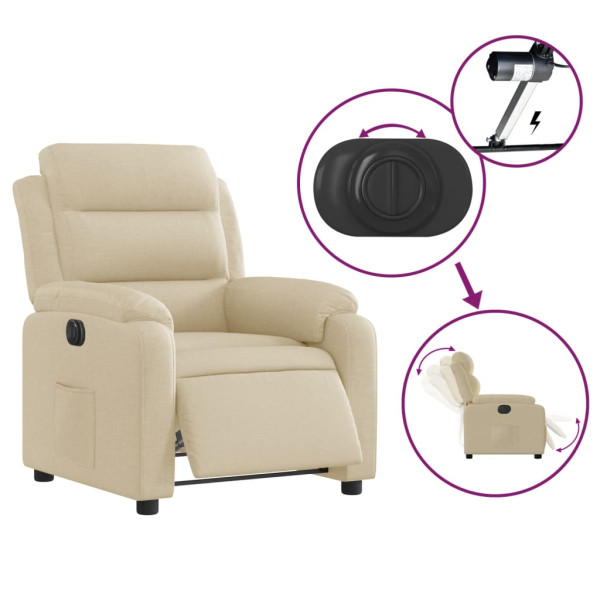 Sillón reclinable eléctrico de tela crema M 5