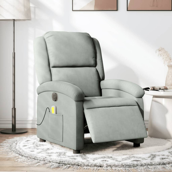 Sillón reclinable de masaje eléctrico terciopelo gris claro D