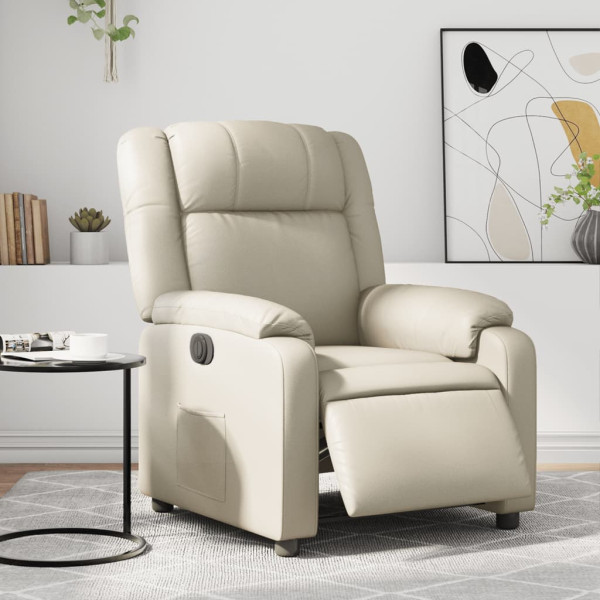 Sillón reclinable eléctrico de cuero sintético crema D