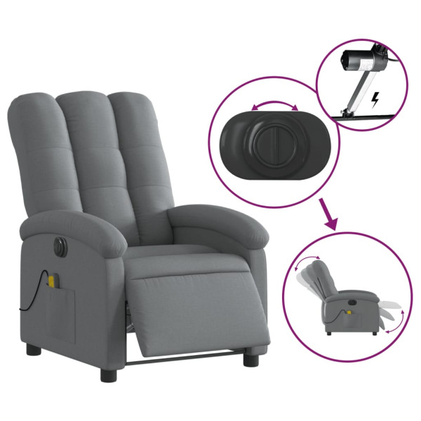 Sillón reclinable de masaje eléctrico tela gris oscuro M 5