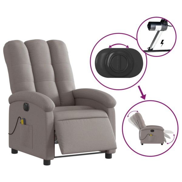 Sillón reclinable de masaje eléctrico tela gris taupe M 5