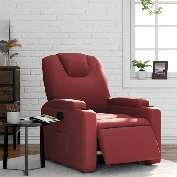 Sillón reclinable eléctrico de cuero sintético rojo tinto D